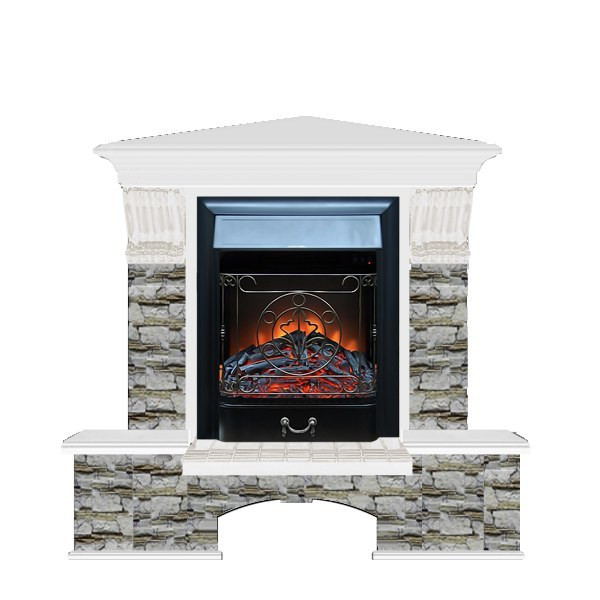 Электрокамин с классическим очагом 2D Glenrich Бостон К угловой (Magestic BL,BR) камень-Алтай/цвет-Белый