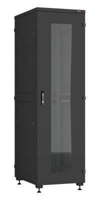 Шкаф телекоммуникационный напольный TLK Lite II, IP20, 42U, 2042х600х800 мм (ВхШхГ), дверь: стекло, задняя дверь: металл, боковая панель: сплошная, 2 части, разборный, цвет: чёрный, (TFI-426080-GHMH-R-BK)