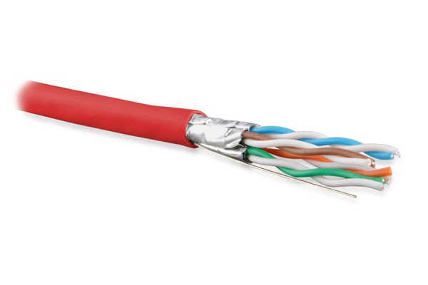 Кабель витая пара Hyperline UFTP4-C6A-S23-IN-PVC, U/FTP, 4 пар., кат. 6A, проводник Ø 0,57мм, AWG23, PVC, 500МГц, 1м (500м), тип прокладки: внутри зданий, цвет: красный