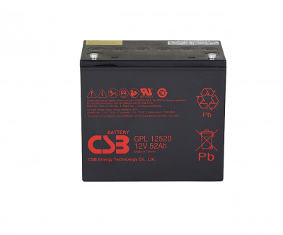 Аккумулятор для ИБП CSB Battery GPL, 201,3х138,4х228 мм (ВхШхГ),  необслуживаемый свинцово-кислотный,  12V/52 Ач, (GPL 12520)