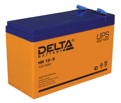 Аккумулятор для ИБП Delta Battery HR, 100х65х151 мм (ВхШхГ),  Необслуживаемый свинцово-кислотный,  12V/9 Ач, цвет: оранжевый, (HR 12-9)