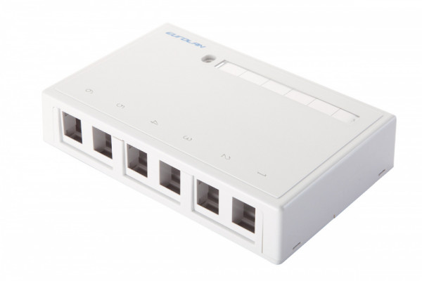 Коробка для настенного монтажа Eurolan, вводов: 3, внешняя, 35х168х108 мм (ВхШхГ), 6 модулей UTP, цвет: белый