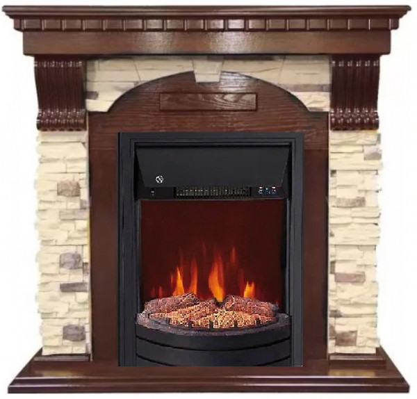Электрокамин с классическим очагом 2D Elekam Alfa скала сланец шпон дуб с очагом Spark