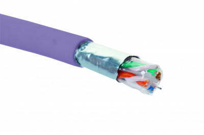 Кабель витая пара Eurolan, F/UTP, 4 пар., кат. 6, проводник Ø 0,57мм, AWG23, нг(А)-LSLTx, 1м (коробка 305м), тип прокладки: внутри зданий, цвет: фиолетовый