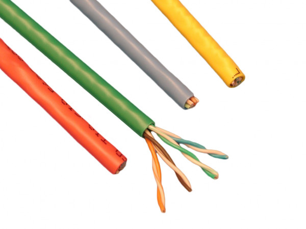 Кабель витая пара Hyperline, U/UTP, 4 пар., кат. 5е, проводник Ø 0,61мм, AWG24, LSZH (нг(A)-HF), 100МГц, 1м (бухта 100м), многожильный (patсh), тип прокладки: внутри зданий, цвет: жёлтый