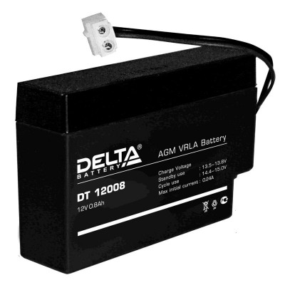 Аккумулятор для ИБП Delta Battery DT, 63х25х97 мм (ВхШхГ),  Необслуживаемый свинцово-кислотный,  12V/0,8 Ач, цвет: чёрный, (DT 12008 (T9))
