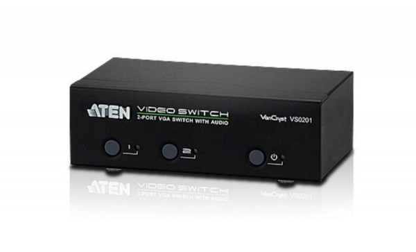 Переключатель KVM Aten, портов: 2 х HDB-15, 44х76,1х130 мм (ВхШхГ), RS232, цвет: чёрный