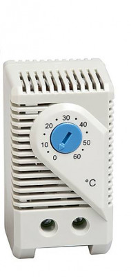 Термостат STEGO KTS 011, 60х33х43 мм (ВхШхГ), на DIN-рейку, для нагревателя, 250V, синий, диапазон настройки 0 до +60 °C