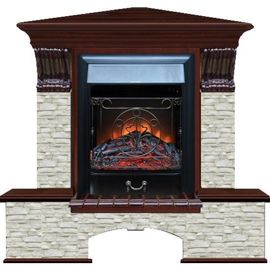 Электрокамин с классическим очагом 2D Glenrich Бостон К угловой (Magestic BL,BR) камень-Грот однотонный/цвет-Красное дерево