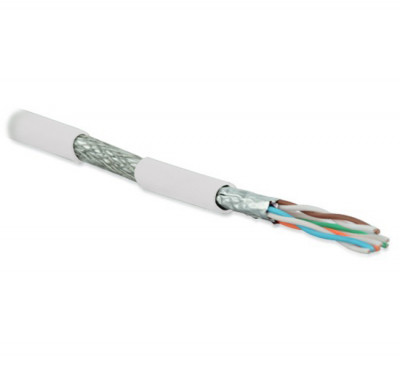 Кабель витая пара Hyperline SFTP4-C6A-S23-IN-LSZH, S/FTP, 4 пар., кат. 6A, проводник Ø 0,57мм, AWG23, LSZH (нг(A)-HF), 500МГц, 1м (500м), тип прокладки: внутри зданий, цвет: белый