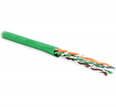 Кабель витая пара Hyperline UUTP4-C5E-P24-IN-PVC, U/UTP, 4 пар., кат. 5е, проводник Ø 0,61мм, AWG24, PVC, 100МГц, 1м (100м), тип прокладки: внутри зданий, цвет: зелёный