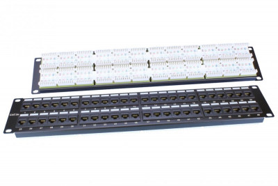 Коммутационная патч-панель Hyperline PP3, 19", 2HU, портов: 48 х RJ45, кат. 5е, универсальная, неэкр., цвет: чёрный, (PP3-19-48-8P8C-C5E-110D)