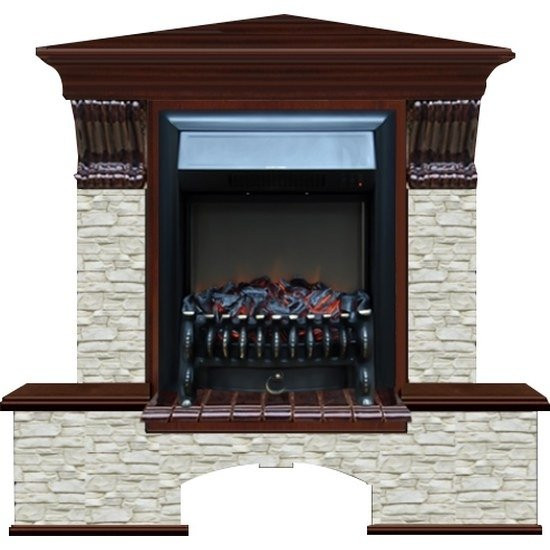 Электрокамин с классическим очагом 2D Glenrich Бостон К угловой (Fobos BL,BR) камень-Грот однотонный/цвет-Красное дерево
