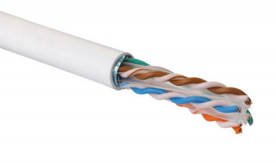 Кабель витая пара Eurolan, U/UTP, 4 пар., кат. 6A, проводник Ø 0,56мм, AWG24, LSZH (нг(A)-HF), 1м (катушка 500м), с разделителем, тип прокладки: внутри зданий, цвет: белый