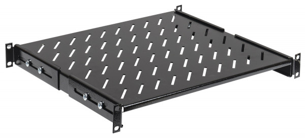 Полка ITK, перфорированная, стационарная, 1U, 44х483х400 мм (ВхШхГ), нагрузка до 100 кг, для шкафов и стоек, с комплектом крепежа, цвет: чёрный