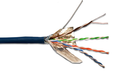 Кабель витая пара Lanmaster, F/UTP, 4 пар., кат. 5е, проводник Ø 0,51мм, AWG24, PVC, 200МГц, 1м (бухта 305м), тип прокладки: внутри зданий, цвет: синий