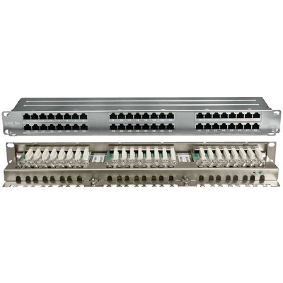 Коммутационная патч-панель Hyperline, 19", 1HU, портов: 48 х RJ45, кат. 5е, экр., высокой плотности, (PPHD-19-48-8P8C-C5E-SH-110D)
