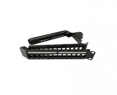 Коммутационная патч-панель Hyperline PPBL5A, 19", 1HU, портов: 24 х keystone, неэкр., с задним кабельным организатором (без модулей), цвет: чёрный, (PPBL5A-19-24-RM)