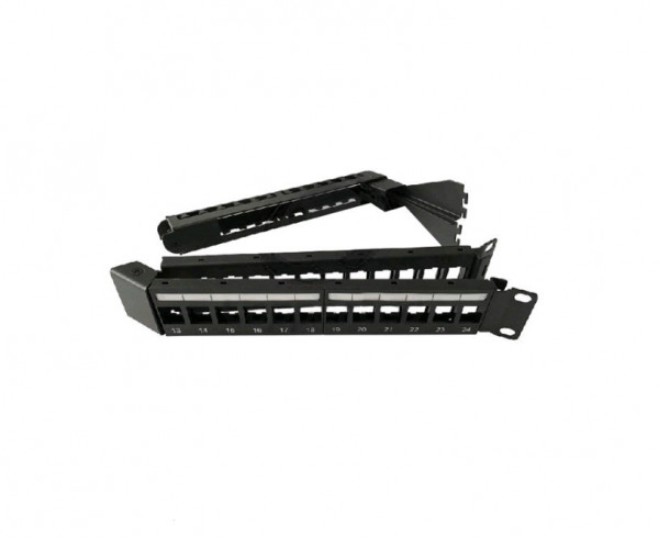Коммутационная патч-панель Hyperline PPBL5A, 19", 1HU, портов: 24 х keystone, неэкр., с задним кабельным организатором (без модулей), цвет: чёрный, (PPBL5A-19-24-RM)