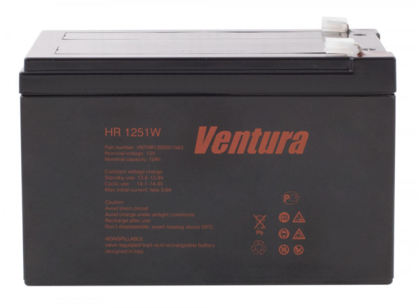 Аккумулятор для ИБП Ventura HR, 94х151х98 мм (ВхШхГ),  Необслуживаемый свинцово-кислотный,  12V/12 Ач, цвет: чёрный, (HR 1251W)