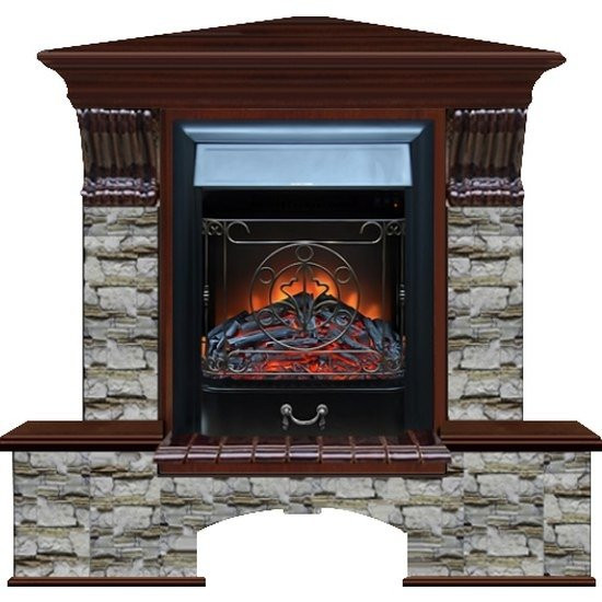 Электрокамин с классическим очагом 2D Glenrich Бостон К угловой (Magestic BL,BR) камень-Алтай/цвет-Красное дерево