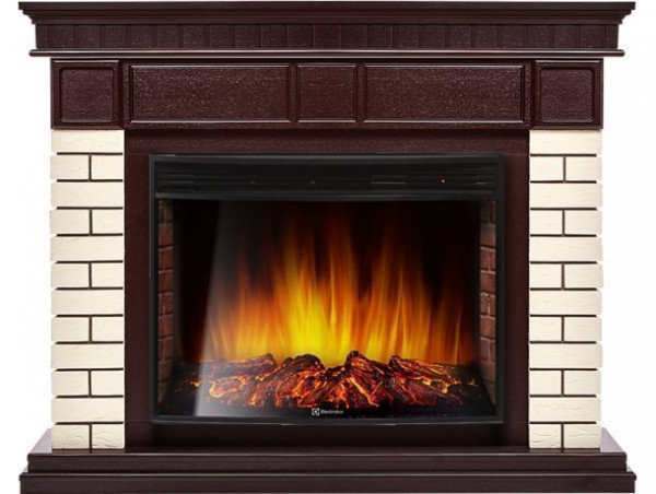 Электрокамин с широким очагом 2D Electrolux EFP/P-3320RLS с порталом Firelight Bricks 30 U (угловой) кирпич бежевый/тёмный дуб