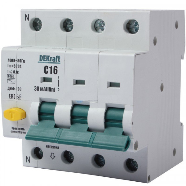 Автоматический выключатель дифференциального тока ДИФ-103 3Р+N 16А 30мА AC (16213DEK)