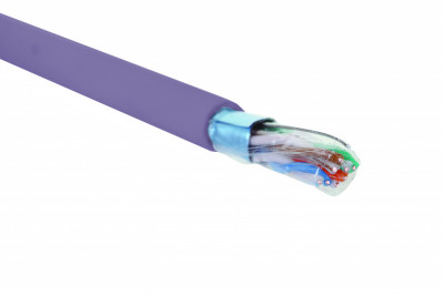 Кабель витая пара Eurolan, F/UTP, 4 пар., кат. 5е, проводник Ø 0,51мм, AWG24, нг(А)-LSLTx, 1м (коробка 305м), тип прокладки: внутри зданий, цвет: фиолетовый