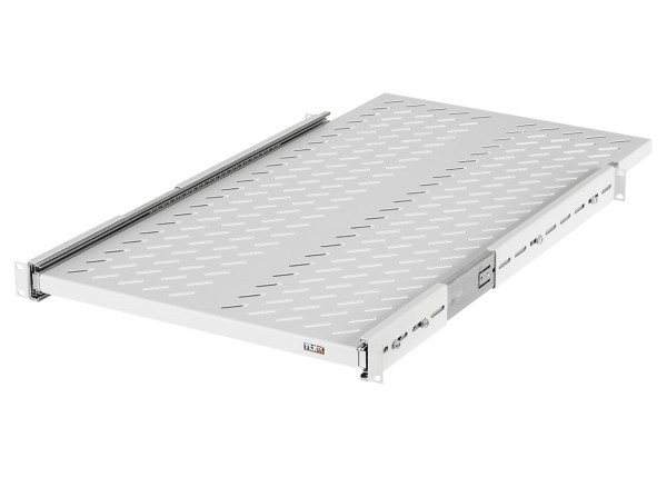 Полка TLK, перфорированная, выдвижная, 1U, 44,45х800 мм (ВхГ), нагрузка до 40 кг, для напольного шкафа, с комплектом крепежа, цвет: серый