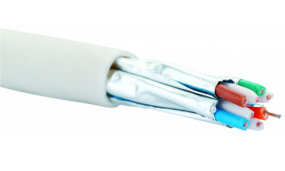 Кабель витая пара Eurolan, U/FTP, 4 пар., кат. 6A, проводник Ø 0,56мм, AWG23, нг(А)-HF, 1м (катушка 500м), тип прокладки: внутри зданий, цвет: белый