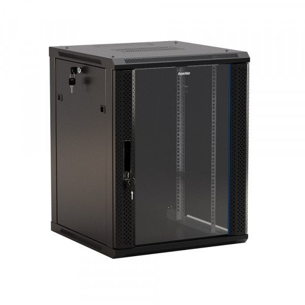 Шкаф телекоммуникационный настенный Hyperline TWB, 19", 27U, 1304х600х600 мм (ВхШхГ), дверь: стекло, боковая панель: сплошная съемная, разборный, цвет: чёрный, (стеклянная дверь с перфорацией по бокам)