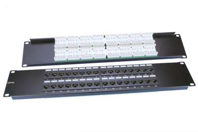 Коммутационная патч-панель Hyperline PP3, 19", 2HU, портов: 32 х RJ45, кат. 5е, универсальная, неэкр., цвет: чёрный, (PP3-19-32-8P8C-C5E-110D)