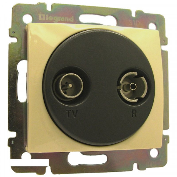 Розетка в сборе Legrand Valena, 2x TV/R, кат. 5е, экр., внутренняя, 51х58 мм (ВхШ), цвет: слоновая кость, (LEG.774334)