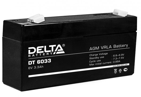 Аккумулятор для ИБП Delta Battery DT, 66х34х134 мм (ВхШхГ),  Необслуживаемый свинцово-кислотный,  6V/3,3 Ач, цвет: чёрный, (DT 6033)