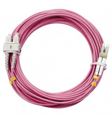 Коммутационный шнур оптический Cabeus Tight Buffer, Duplex SC/LC (UPC/UPC), OM4 50/125, LSZH, Ø 3мм, 20м, цвет: маджента, (FOP-50-OM4-LC-SC-20m)