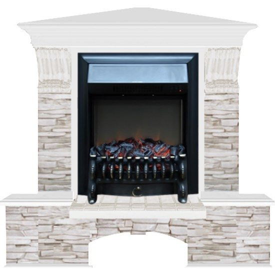 Электрокамин с классическим очагом 2D Glenrich Бостон К угловой (Fobos BL,BR) камень-Мисхор/цвет-Белый