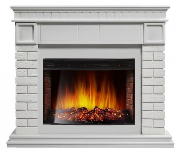 Электрокамин с широким очагом 2D Electrolux EFP/P-3320RLS с порталом Firelight Bricks 30 U (угловой) кирпич белый/белая эмаль