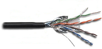 Кабель витая пара Lanmaster, F/UTP, 4 пар., кат. 5е, проводник Ø 0,51мм, AWG24, PE, 200МГц, 1м (бухта 305м), с гидрофобом, тип прокладки: снаружи зданий, цвет: чёрный