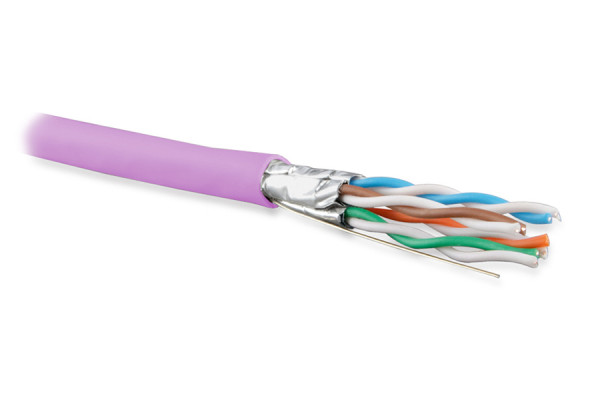 Кабель витая пара Hyperline UFTP4-C6A-S23-IN-LSZH, U/FTP, 4 пар., кат. 6A, проводник Ø 0,57мм, AWG23, LSZH (нг(A)-HF), 500МГц, 1м (500м), тип прокладки: внутри зданий, цвет: розовый