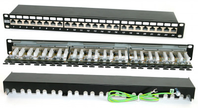 Коммутационная патч-панель Hyperline, 19", 1HU, портов: 24 х RJ45, кат. 6A, универсальная, экр., цвет: чёрный, (PP2-19-24-8P8C-C6A-SH-110D)