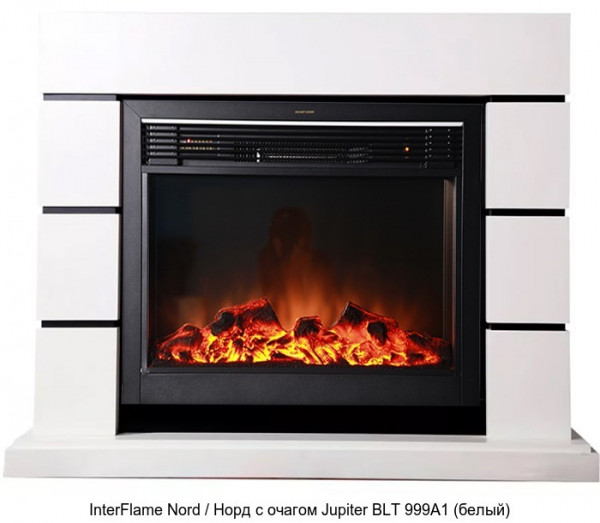 Деревянный камин (портал+очаг) InterFlame Nord / Норд с очагом Jupiter FX M Brass/Black