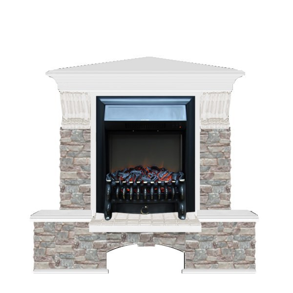 Электрокамин с классическим очагом 2D Glenrich Бостон К угловой (Fobos BL,BR) камень-Грот цветной/цвет-Белый