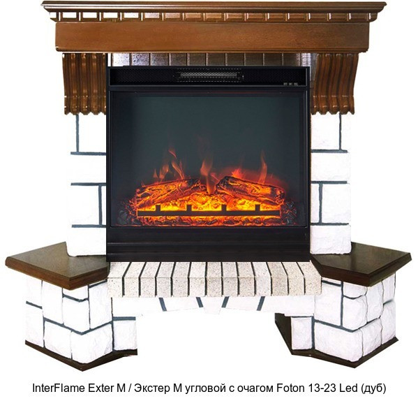 Каменный камин (портал+очаг) InterFlame Exter M / Экстер М угловой с очагом Foton 23