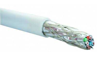 Кабель витая пара Eurolan, S/FTP, 4 пар., кат. 6A, проводник Ø 0,4мм, AWG26, нг(А)-HF, 1м (катушка 500м), тип прокладки: внутри зданий, цвет: белый