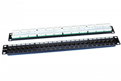 Коммутационная патч-панель Hyperline PP3, 19", 1HU, портов: 24 х RJ45, кат. 5е, универсальная, неэкр., цвет: чёрный, (PP3-19-24-8P8C-C5E-110D)