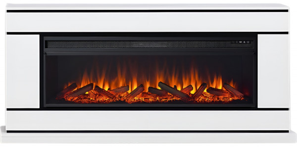 Линейный электрокамин Elekam Bertino белый с черным с очагом Pulsar 60