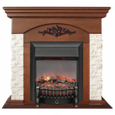 Электрокамин с классическим очагом 2D Real-Flame Neapolis STD/EUG WT (NT-315) с очагом Fobos/Majestic