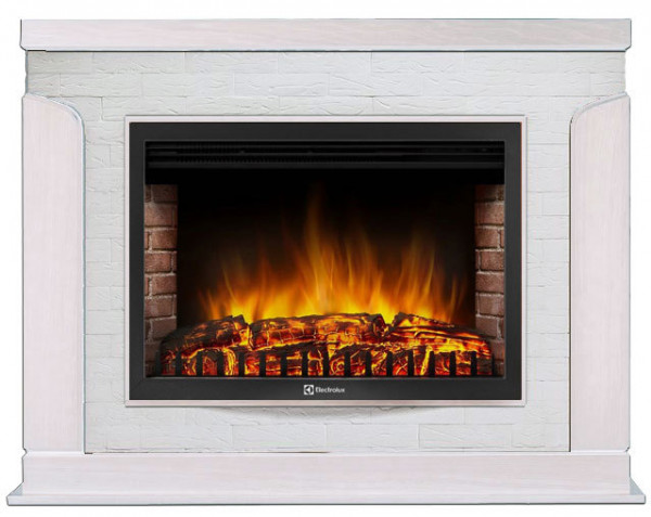 Электрокамин с широким очагом 2D Electrolux EFP/P-3020LS с порталом Firelight Prestigio 30 камень белый, шпон белый дуб