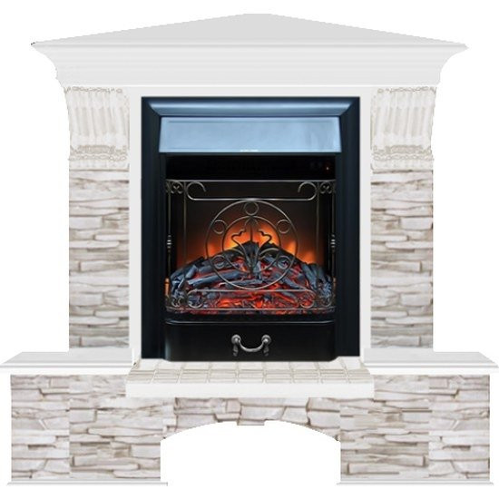 Электрокамин с классическим очагом 2D Glenrich Бостон К угловой (Magestic BL,BR) камень-Мисхор/цвет-Белый