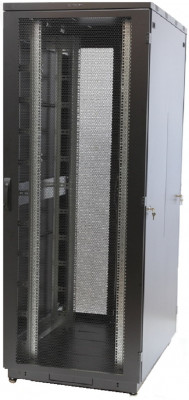Шкаф серверный напольный Eurolan S3000, IP20, 42U, 2030х600х800 мм (ВхШхГ), дверь: перфорация, задняя дверь: перфорация, боковая панель: сплошная, разборный, цвет: чёрный, (60F-42-68-34BL)
